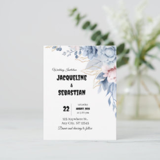 Customizable Blue Floral Wedding Inbjudningar