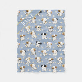 Customizable Blue Puppy and Floral Pattern Fleecefilt