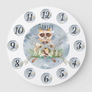 Customizable Blue Raccoon Nursery Clock Large Stor Klocka