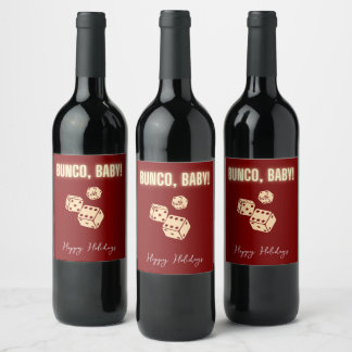 Customizable Bunco Holiday Wine Labels. Vinflaska Etikett