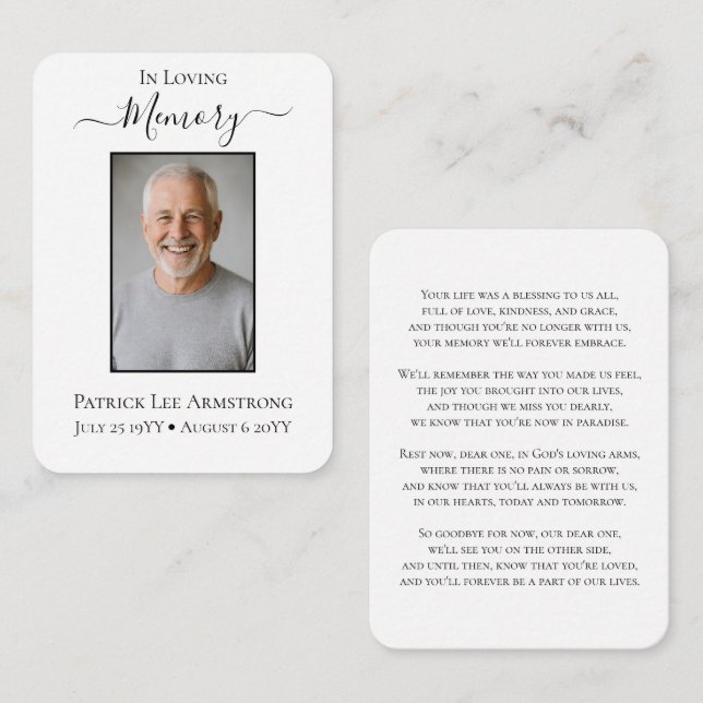 Customizable Celebration of Life Card with Photo Anteckningskort (Fram/baksida)
