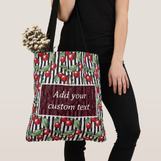 Customizable Cherry Striped Tote Bag Tygkasse