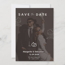 Customizable Chic Black with photo save the date  Inbjudningar