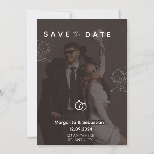 Customizable Chic Black with photo save the date  Inbjudningar (Framsida)
