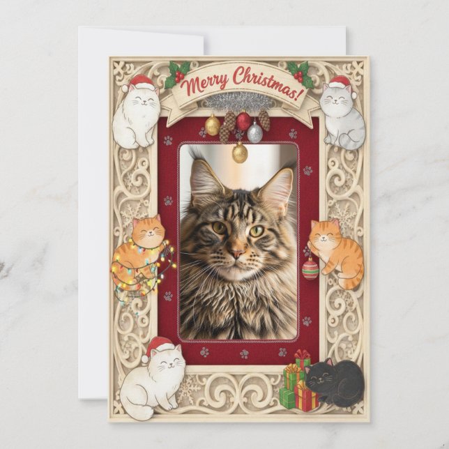 Customizable Christmas Card for Cat Lovers  Julkort (Framsida)