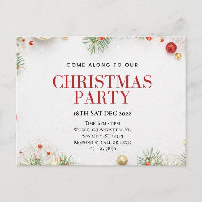 Customizable Christmas Party Postcard Vykort (Framsida)