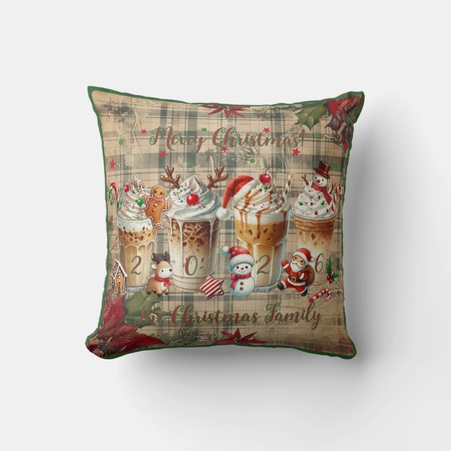 Customizable Christmas Pillow with coffee mugs Kudde (Framsida)