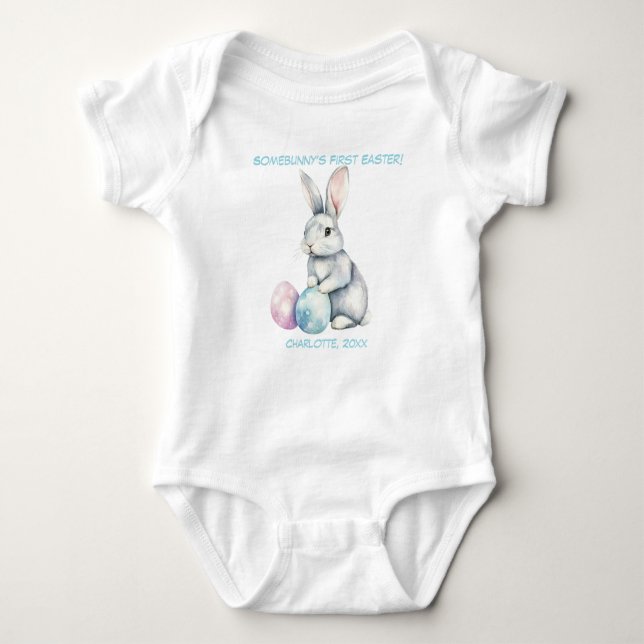 Customizable 🐇Egg-citing Bunny Romper T Shirt (Framsida)