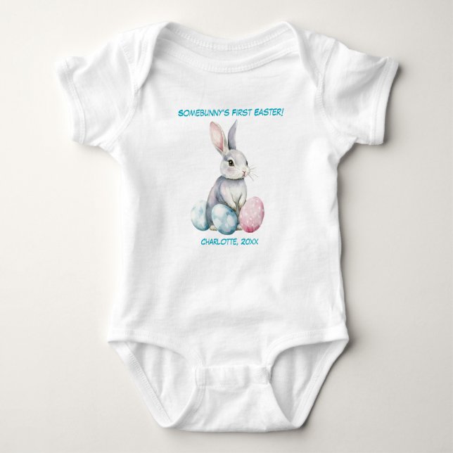 Customizable 🐇Egg-citing Bunny Romper T Shirt (Framsida)