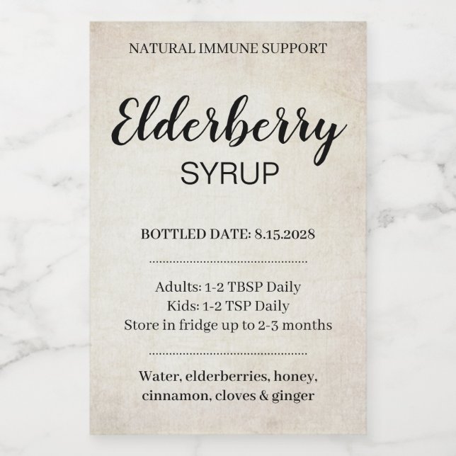 Customizable Elderberry Syrup Label ZEB_03a Vinetikett (Enkel etikett)