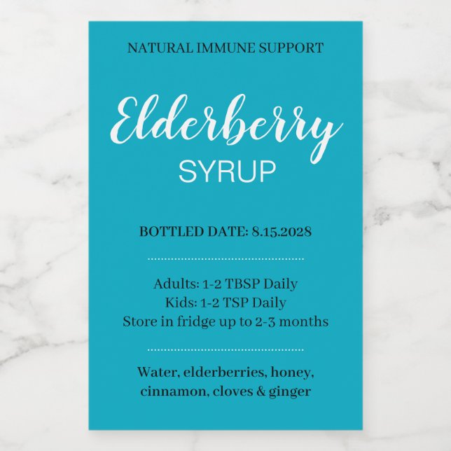 Customizable Elderberry Syrup Label ZEB_03c Vinetikett (Enkel etikett)