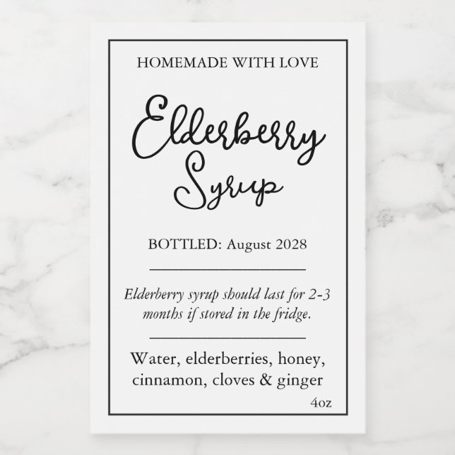 Customizable Elderberry Syrup Label ZEB_05b Vinetikett (Enkel etikett)