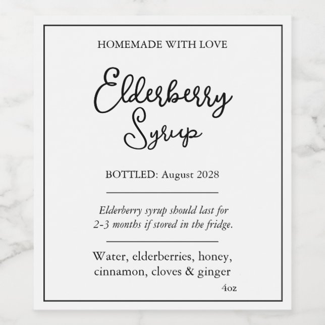 Customizable Elderberry Syrup Label ZEB_05b Vinflaska Etikett (Singel etikett)