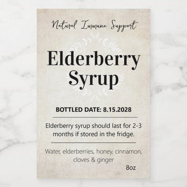 Customizable Elderberry Syrup Label ZEB_06b Vinetikett (Enkel etikett)