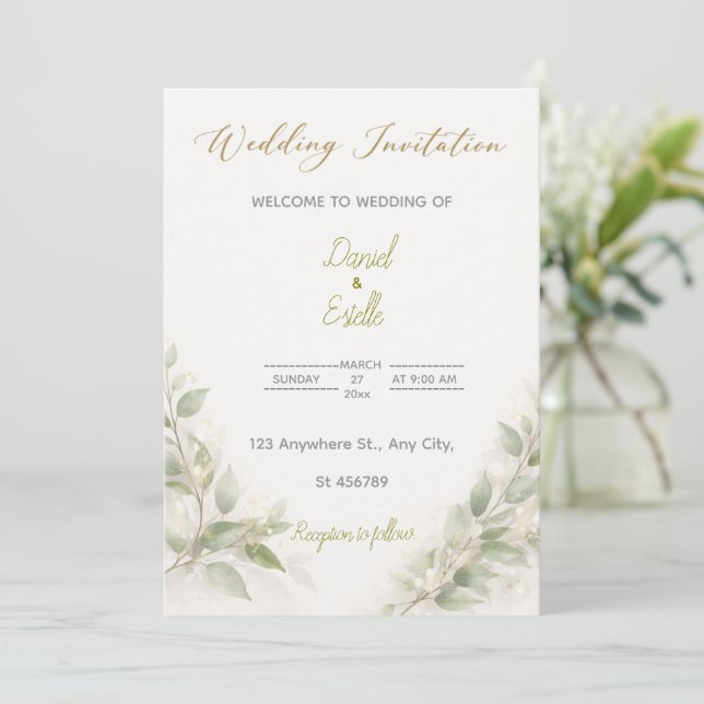 Customizable Elegant Minimal Wedding Invitation   Inbjudningar (Stående Fram)