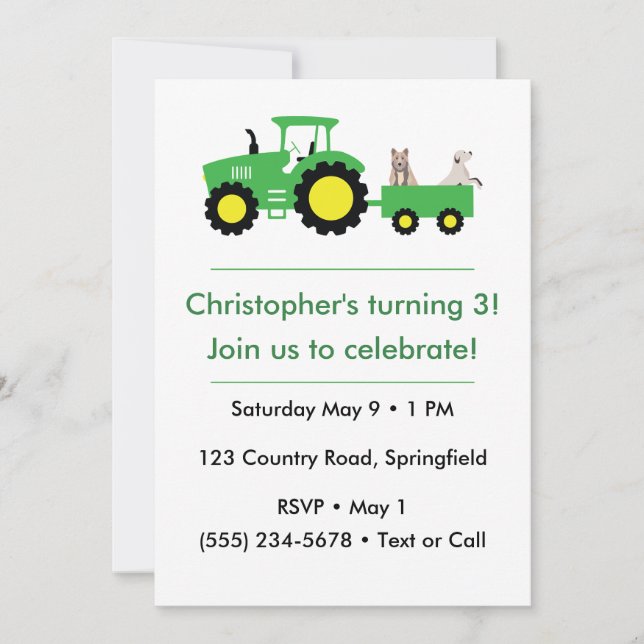 Customizable Farm Tractor Birthday Invitation Inbjudningar (Framsida)