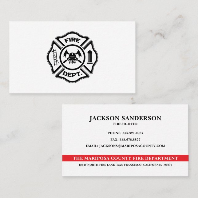 Customizable Fire Department Firefighter Logo Visitkort (Fram/baksida)