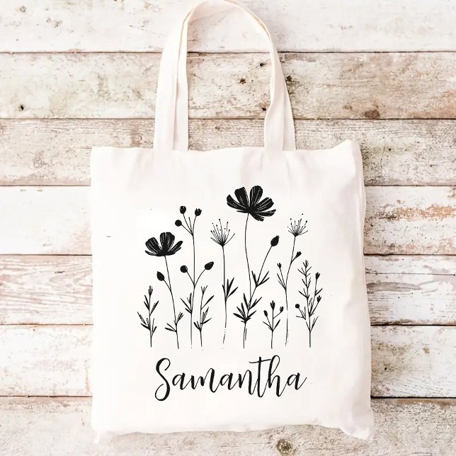 Customizable Floral Basic Tote Bag, Lady Boss Tote Tygkasse (bridesmaid gift, bridal shower gift, baby shower gift, gift for mom or her, student & teacher bag)