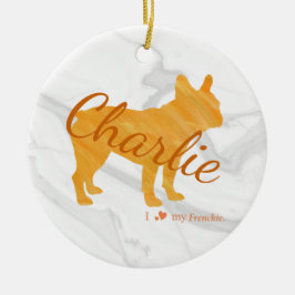 Customizable French Bulldog Pastel Orange Frenchie Julgransprydnad Keramik