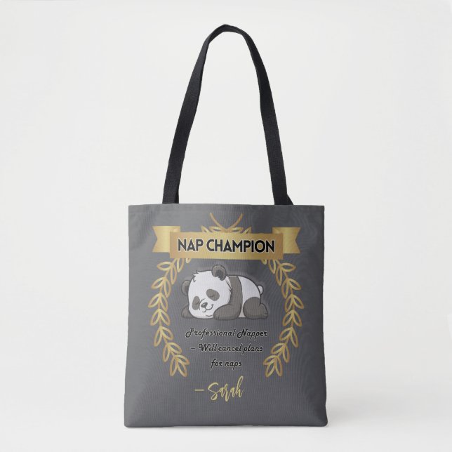Customizable Funny Panda Nap Champion Tygkasse (Framsida)