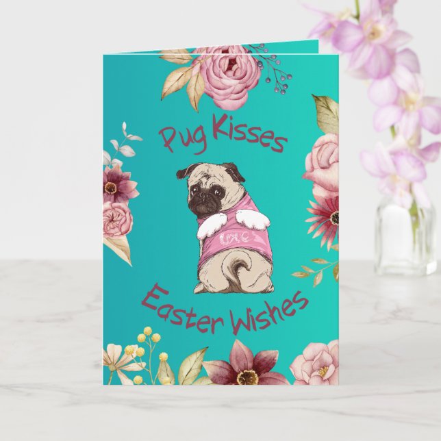 Customizable Funny Pug Easter Greeting Card Kort (Orkide)
