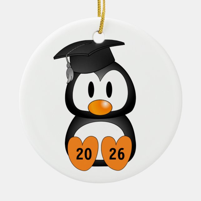 Customizable Graduation Penguin Julgransprydnad Keramik (Framsidan)