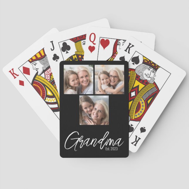 Customizable Grandma Established Year 3 Photo Casinokort (Baksidan)