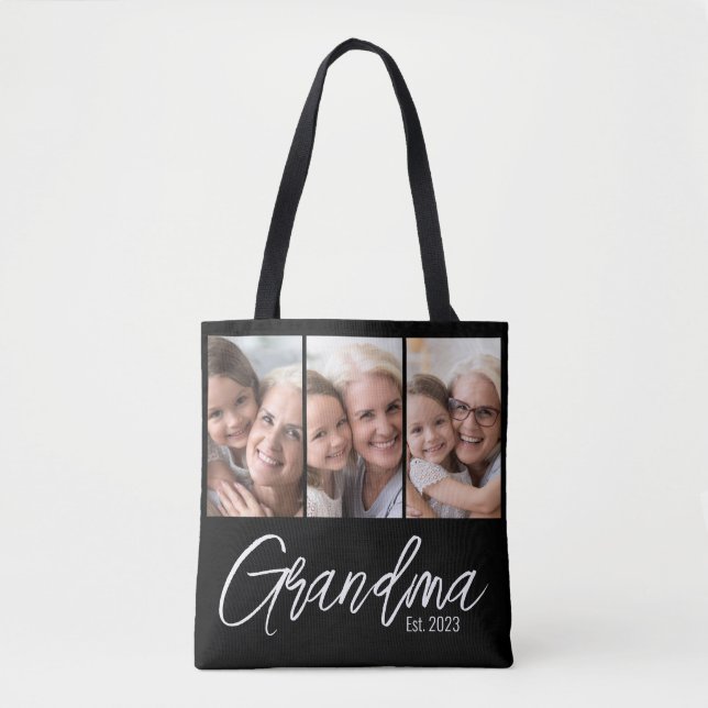 Customizable Grandma Established Year 3 Photo Tygkasse (Framsida)