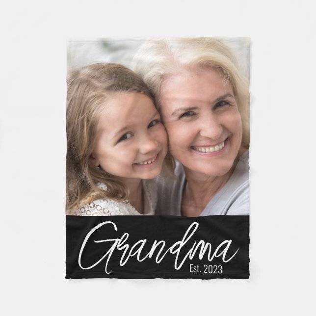 Customizable Grandma Established Year Photo Fleecefilt (Framsidan)