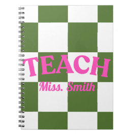 Customizable Green Checkered Teacher Notebook Anteckningsbok