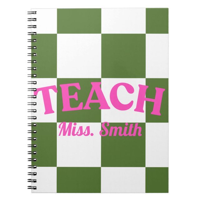 Customizable Green Checkered Teacher Notebook Anteckningsbok (Framsidan)