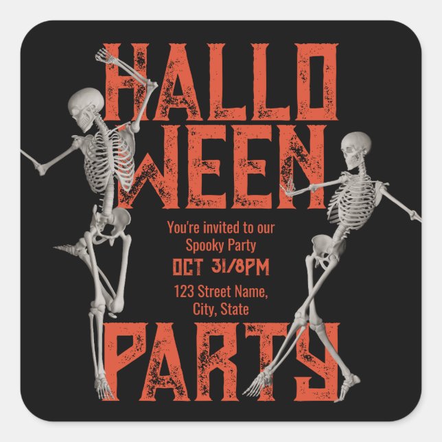 Customizable Halloween Dance Party Fyrkantigt Klistermärke (Framsida)