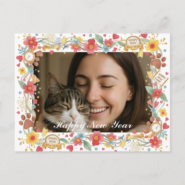 Customizable Happy New Year Pet Lover Photo  Vykort (Framsida)