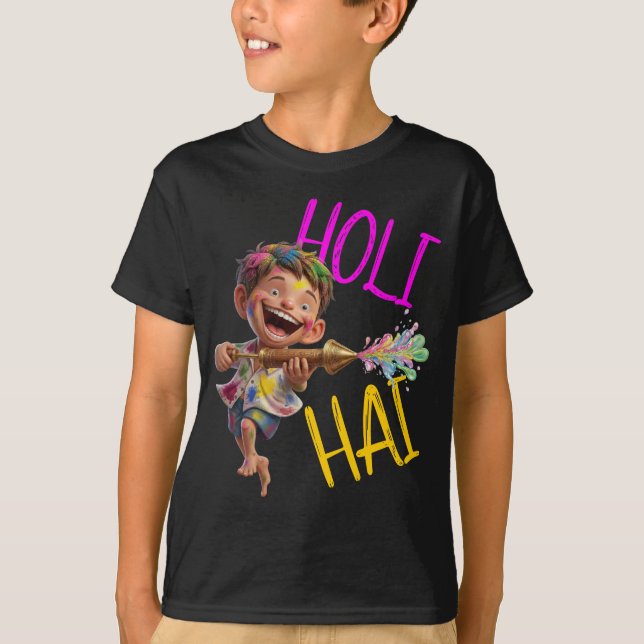 Customizable "Holi Hai" Vibrant tee for Kid Boys (Framsida)