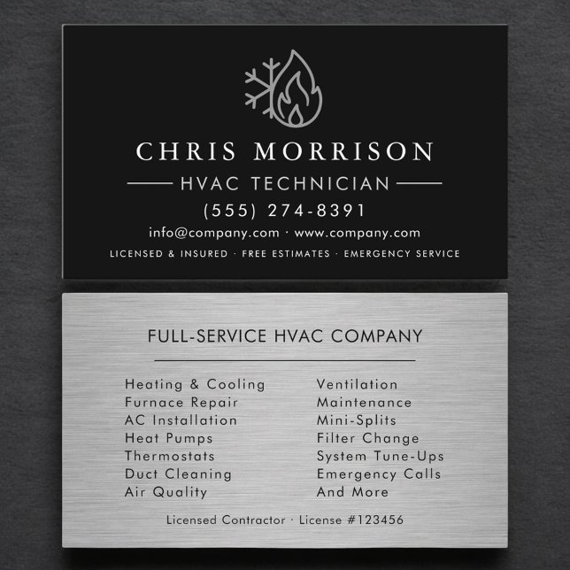Customizable HVAC Black Steel Logo Metallic Visitkort (Skapare uppladdad)