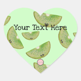 Customizable Kawaii Watercolor Kiwi Heart Sticker Hjärtformat Klistermärke