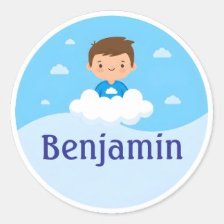 Customizable Kids Name Sticker Cloud & Sky Design Runt Klistermärke