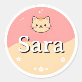 Customizable Kids Name Sticker – Cute Cat Design Runt Klistermärke
