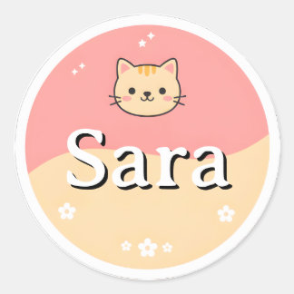 Customizable Kids Name Sticker – Cute Cat Design Runt Klistermärke