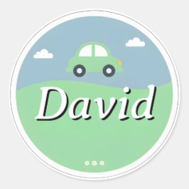 Customizable Kids Name Sticker – Green Car Runt Klistermärke