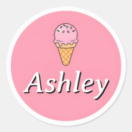 Customizable Kids Name Sticker – Pink Ice Cream  Runt Klistermärke