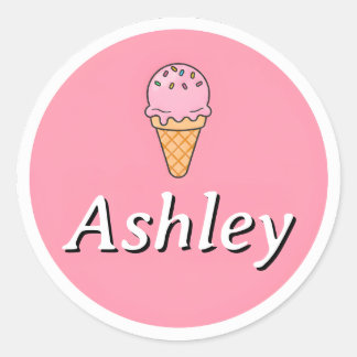Customizable Kids Name Sticker – Pink Ice Cream  Runt Klistermärke