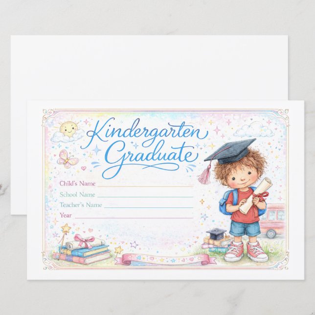 Customizable Kindergarten Graduate Certificate  (Fram/baksida)