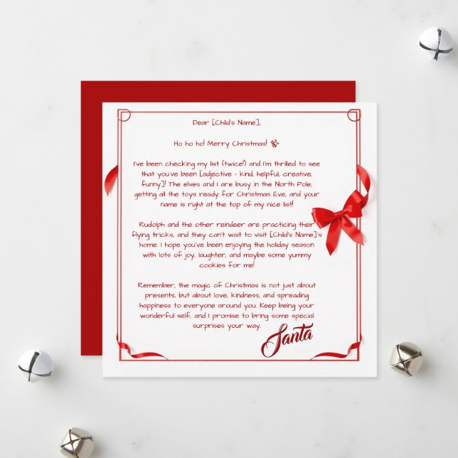 Customizable Letter From Santa- For Kids Julkort (Fram/Back In Situ)