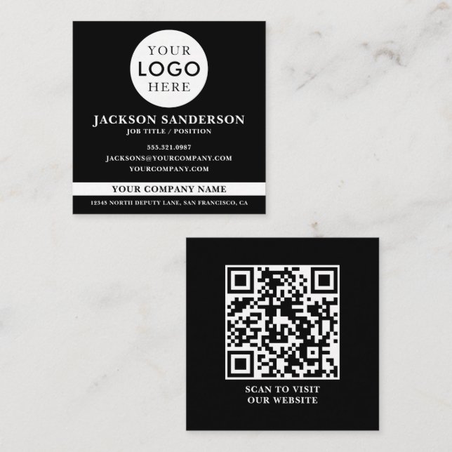 Customizable Logo Professional Black QR Code Fyrkantigt Visitkort (Fram/baksida)