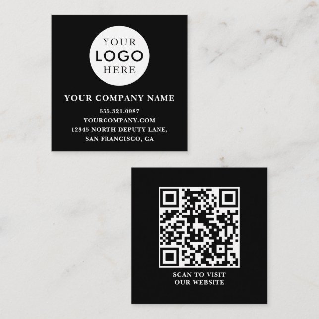Customizable Logo Professional QR Code Black Fyrkantigt Visitkort (Fram/baksida)