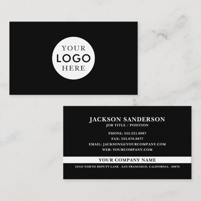 Customizable Logo Professional Simple Black Visitkort (Fram/baksida)