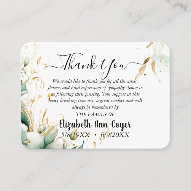 Customizable Memorial Thank You Card  Tilläggskort (Framsida)