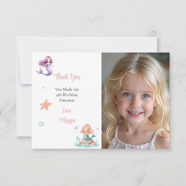 Customizable Mermaid Birthday Photo Tack Kort (Framsida)