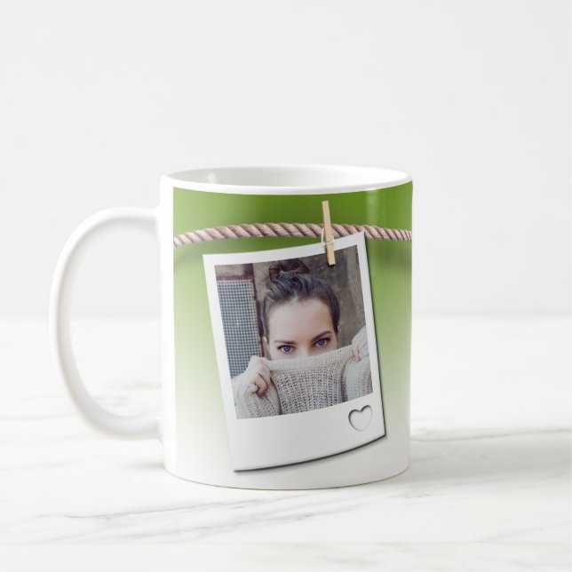 Customizable mug, photo frame, green background kaffemugg (Vänster)